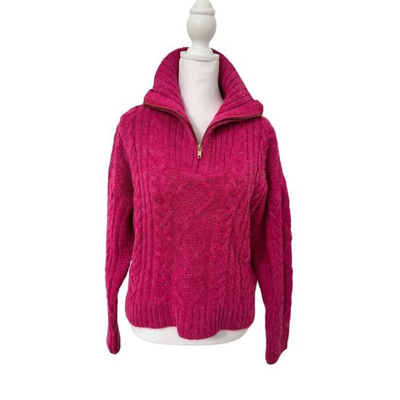 Anthropologie Sweaters - 💖✨ Anthropologie Hot Pink Cable Knit Quarter Zip Sweater Size S - Cozy It Girl